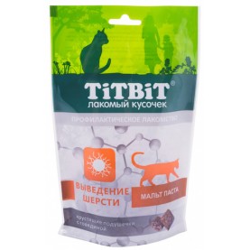 Titbit Хрустящие подушечки для выведения шерсти с говядиной для кошек, 60 г