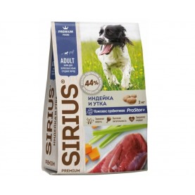 SIRIUS Сухой корм с индейкой и уткой с овощами для собак средних пород, 2 кг