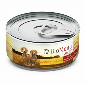 BioMenu ADULT Консервы Цыпленок с ананасом для собак, 100 г