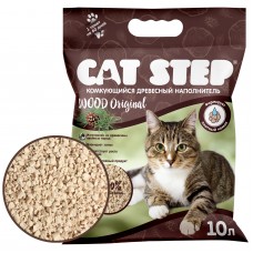 CAT STEP Wood Original Наполнитель комкующийся растительный, 10 л
