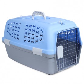 Triol TRAVEL Переноска для животных c металлической дверцей "Косточки" М, голубая, 550 x 350 x 320 м