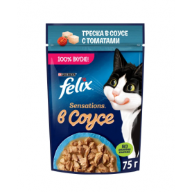 Felix Влажный корм треска в соусе с томатами для кошек, 75 г