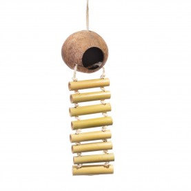 HAPPY BIRD Игрушка для птиц "Кокосовый домик с бамбуковой лесенкой", 55 x 14 см
