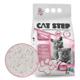 CAT STEP Compact White Baby Powder Наполнитель комкующийся минеральный для котят, 5 л