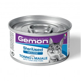 Gemon Sterilised Mousse Влажный корм с тунцом и свининой для кошек, 85 г