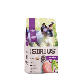 SIRIUS Сухой корм с индейкой и курицей для стерилизованных кошек, упаковка 12 кг