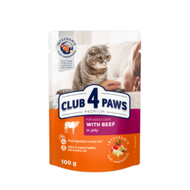 Club4Paws Влажный корм с говядиной в желе для кошек, 100 г