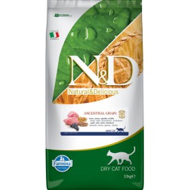 N&D Cat Low Grain Adult Сухой корм с ягненком и черникой для взрослых кошек, упаковка 10 кг