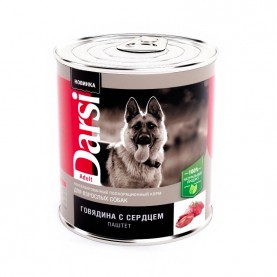 DARSI Влажный корм (консервы) паштет с говядиной и сердцем для взрослых собак, 850 г