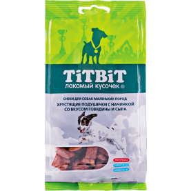Titbit Лакомство Хрустящие подушечки с начинкой со вкусом говядины и сыра для собак мелких пород, 95 г