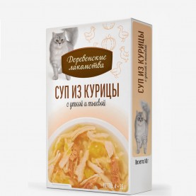 Деревенские лакомства Суп из курицы уткой и тыквой для кошек мультипак, 4*35 г