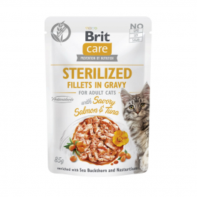 Brit Care Sterilised Влажный корм для кошек Лосось и тунец в соусе, 85 г