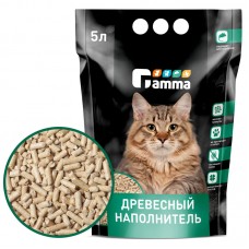 Gamma Наполнитель древесный впитывающий, мелкие гранулы для кошачьих туалетов, 5 л
