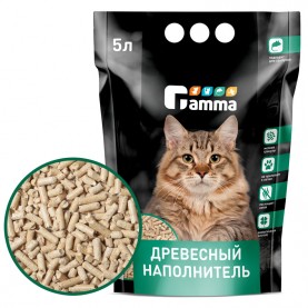Gamma Наполнитель древесный впитывающий, мелкие гранулы для кошачьих туалетов, 5 л