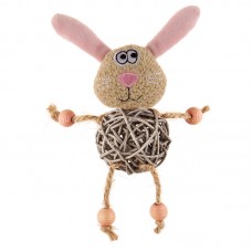 Gigwi CATCH & SCRATCH ECO Игрушка Зайчик с плетеным мячиком и колокольчиком для кошек, 8 см