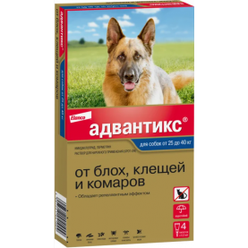АДВАНТИКС Капли против блох, клещей и вшей для собак (от 25 кг), (упаковка 4 пипетки), поштучно