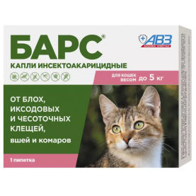 Барс Капли против блох и клещей для кошек (до 5 кг), 1 пипетка