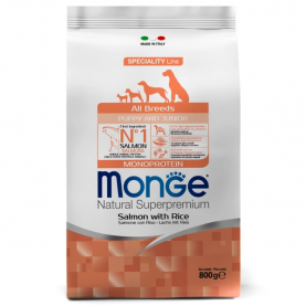 Monge Monoprotein Puppy & Junior Сухой корм с лососем и рисом для щенков, 800 г