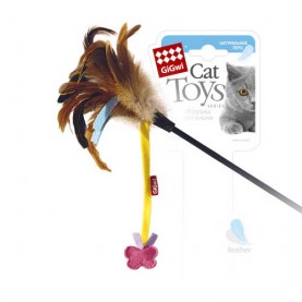 GiGwi FEATHER TEASER Игрушка для кошек Дразнилка с перьями и бабочкой, 51 см