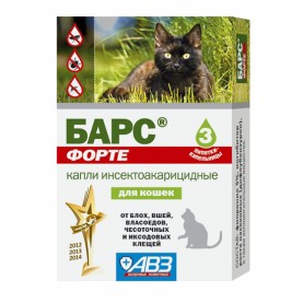 Барс ФОРТЕ Капли инсектоакарицидные для кошек, 1 мл, (упаковка 3 пипетки)