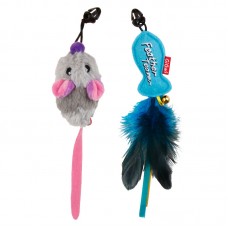 Gigwi CARBON POWER Дразнилка телескопическая с двумя насадками (рыбка и мышка) для кошек, 30 см