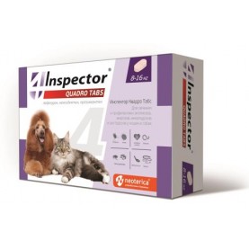 Inspector Quadro Tabs Таблетки от глистов, блох и клещей для кошек и собак (8-16кг), (упаковка 4 таб), поштучно