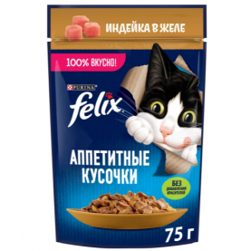 Felix Влажный корм индейка в желе для кошек, 75 г