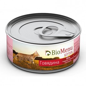 BioMenu KITTEN Консервы для котят мясной паштет с Говядиной, 100гр