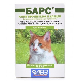 Барс Капли против блох и клещей для кошек, (упаковка 3 пипетки)