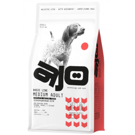 AJO Dog Medium Adult Сухой полнорационный корм с говядиной и гречкой для взрослых собак средних пород, упаковка 12 кг, на развес 1 кг