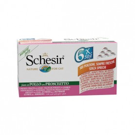 Schesir Multipack консервы Курица и Ветчина в желе для кошек, 6 x 50г