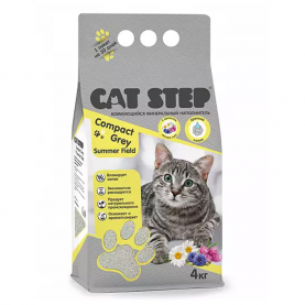 CAT STEP Compact Grey Summer Field Наполнитель комкующийся минеральный, 4 кг