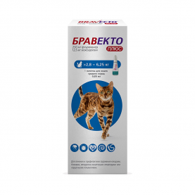 Bravecto Cat Капли от блох, клещей и гельминтов для кошек 2,8 - 6,25 кг, 1 шт