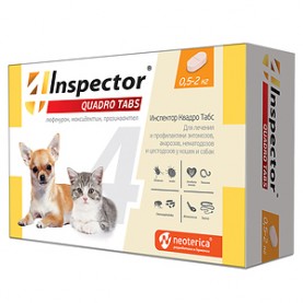 Inspector Quadro Tabs Таблетки против глистов, блох и клещей для кошек и собак (0.5-2 кг), (упаковка 4 шт), поштучно