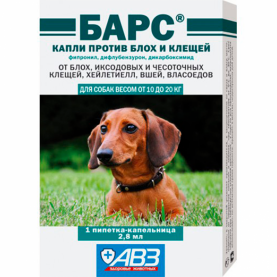 Барс Капли против блох и клещей для собак (10-20 кг), 1 пипетка