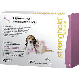 Стронгхолд 15 мг (6%) Капли против глистов, блох и клещей для котят и щенков, 0.25 мл, (упаковка 3 пипетки), поштучно
