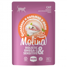 MOLINA Holistic Паучи с цыпленком и кальмаром в желе для взрослых кошек, 70 г