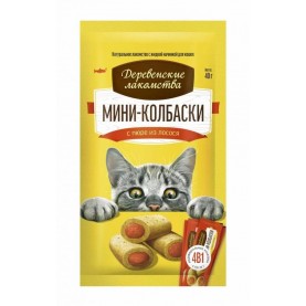 Деревенские лакомства Лакомство мини-колбаски с пюре из лосося для кошек, 40 г