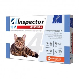 Inspector Quadro К Капли против глистов, блох и клещей для кошек (1-4 кг), 1 пипетка