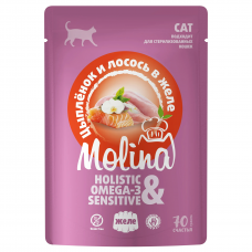 MOLINA Holistic Паучи с цыпленком и лососем в желе для взрослых кошек, 70 г