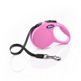 Flexi New Classic Поводок-рулетка розовая с лентой для собак, размер XS (до 12 кг), 3 м