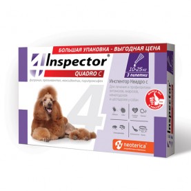 Inspector Quadro Капли от глистов, блох и клещей для собак (10-25 кг), (упаковка 3 пип), поштучно