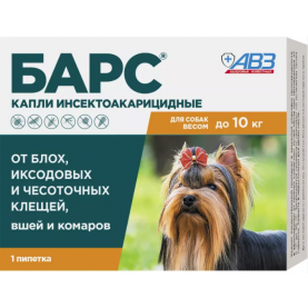 Барс Капли против блох и клещей для собак (до 10 кг), 1 пипетка