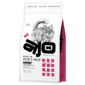 AJO Cat Skin & Hair Сухой полнорационный корм с лососем и индейкой для кошек здоровая кожа и красивая шерсть, упаковка 1.5 кг