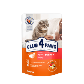 Club4Paws Влажный корм с индейкой в желе для кошек, 100 г