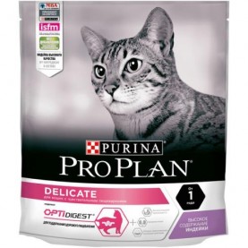 Purina Pro Plan Delicate Сухой корм с индейкой для взрослых кошек с чувствительным пищеварением, 400 г
