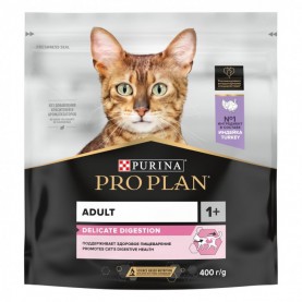 Purina Pro Plan Delicate Сухой корм с индейкой для взрослых кошек с чувствительным пищеварением, 400 г