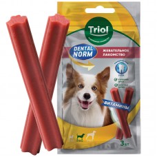 Triol DENTAL NORM Лакомство палочки жевательные с витаминами для собак средних пород, 75 г 
