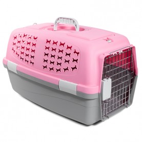 Triol TRAVEL Переноска для животных c металлической дверцей "Косточки" М, розовая, 550 x 350 x 320 м