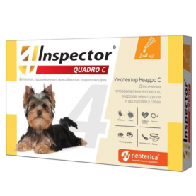 Inspector Quadro Капли от глистов, блох и клещей для собак (1-4 кг), (упаковка 3 пип), поштучно